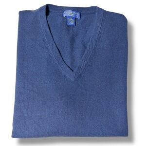 Joseph & Lyman Sweater Vest XL Blue 100%‎ Cashmere V-Neck Sleeveless Pullover